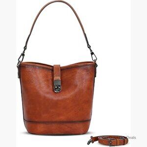 Vegetable-Tanned Leather Crossbody Bag Adjustable Strap Bucket Purse